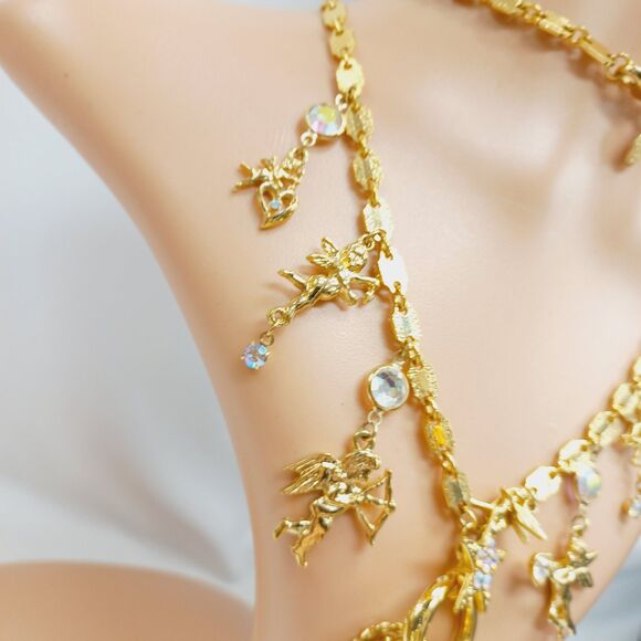 Kirks Folly Cupid Secrets of The 7 Angels Rings Gold Tone Long Necklace Vintage - Picture 7 of 11